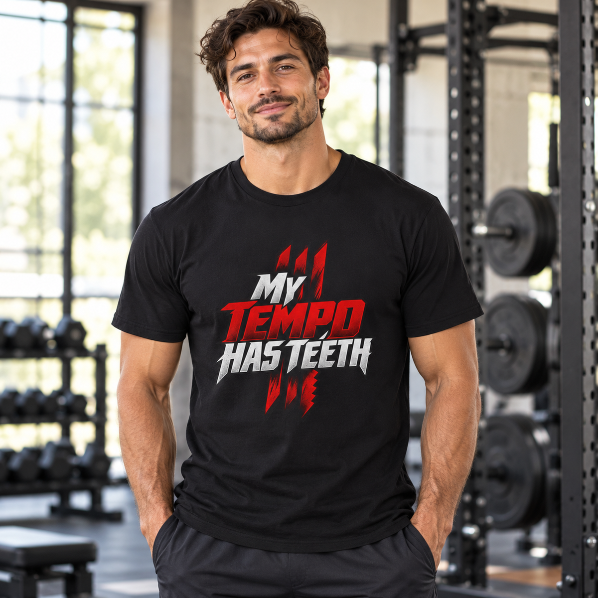 Male lifestyle mockup — my tempo has teeth