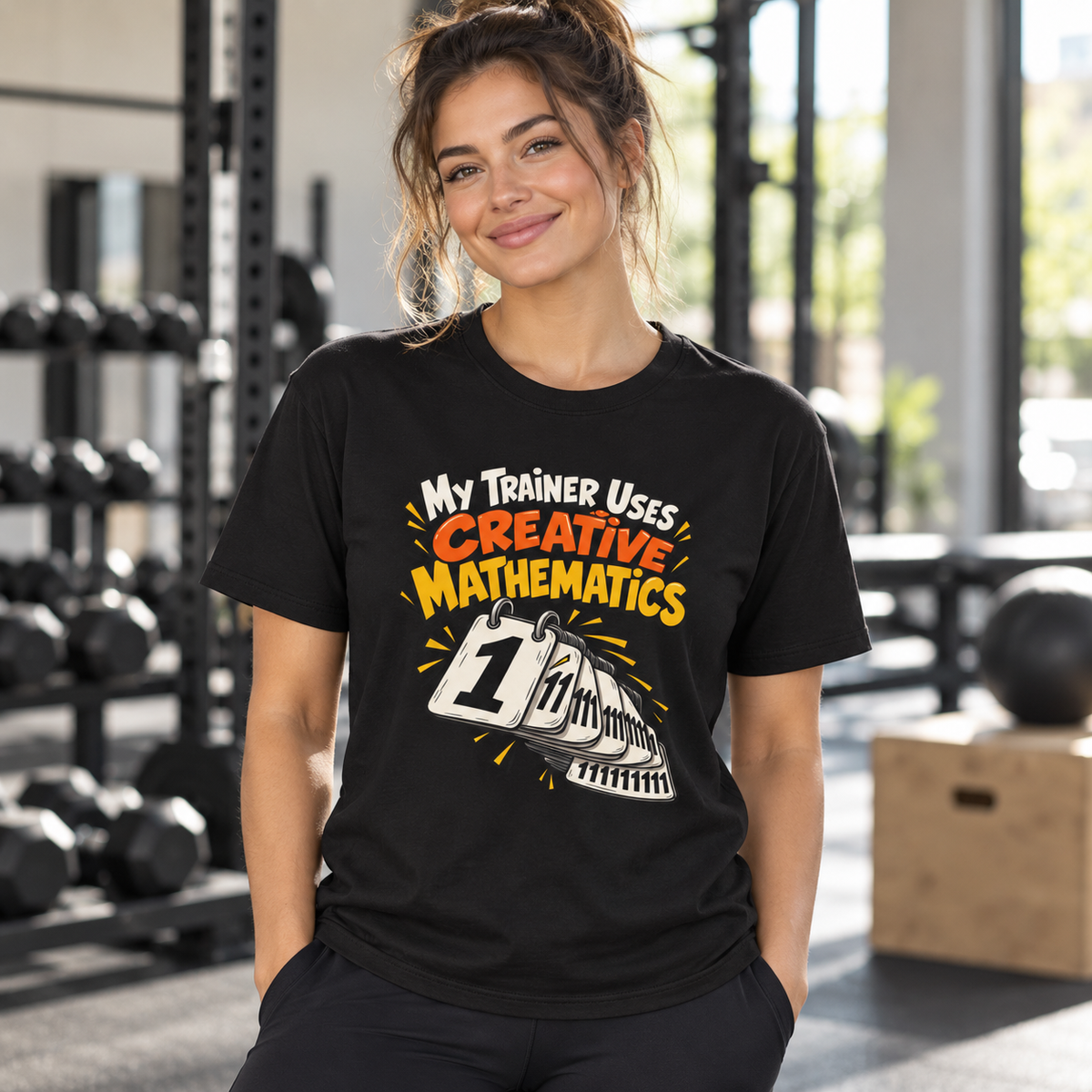 Female lifestyle mockup — my trainer uses creative mathematics