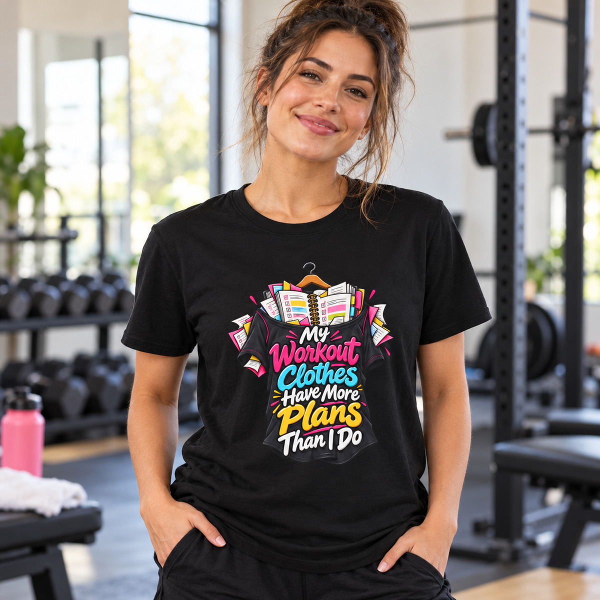 Female lifestyle mockup — my workout clothes have more plans than i do