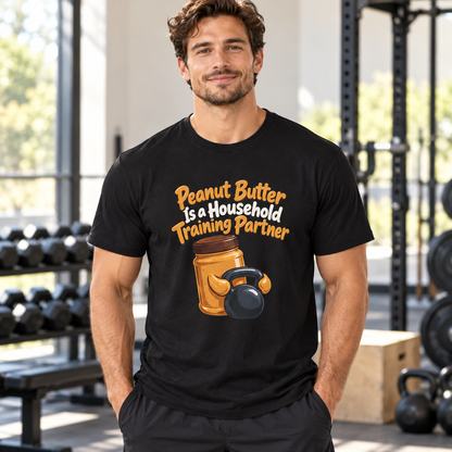 Male lifestyle mockup — peanut butter is a household training partner
