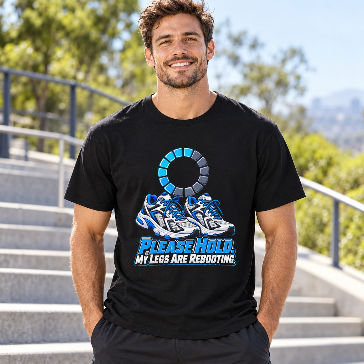 Male lifestyle mockup — please hold my legs are rebooting