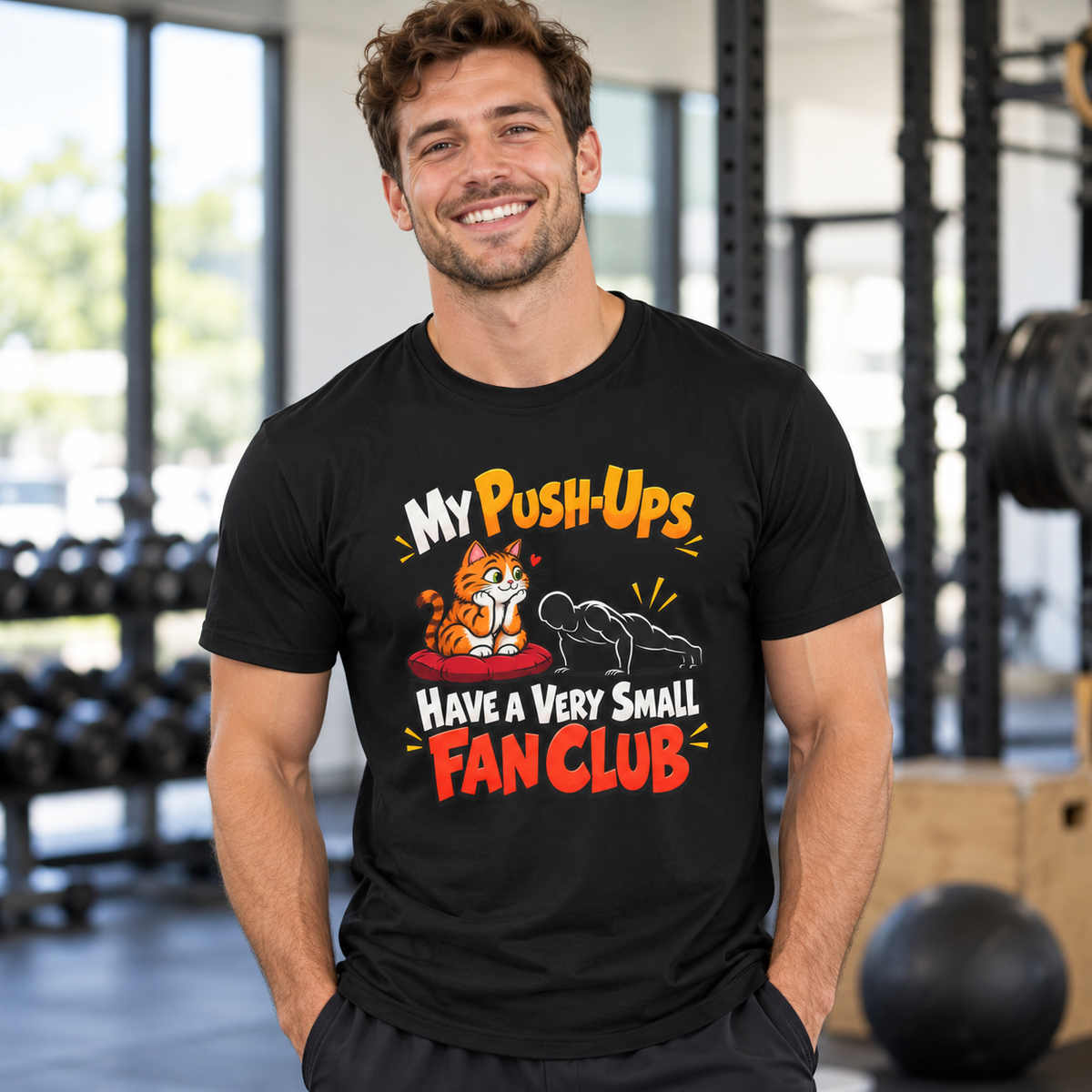 Male lifestyle mockup — pushups fan club