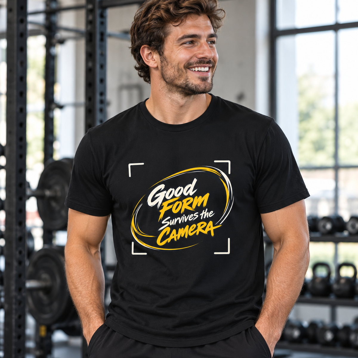 Male lifestyle mockup — The Second Half Is Still My Race T-Shirt