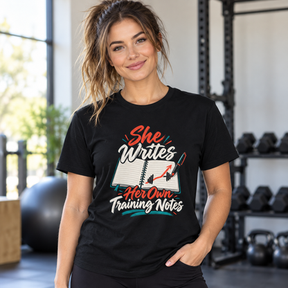 Female lifestyle mockup — she writes her own training notes