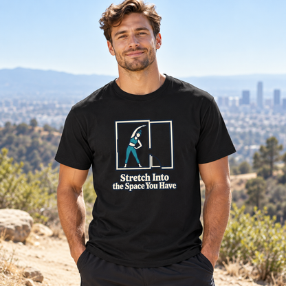 Male lifestyle mockup — stretch into the space you have