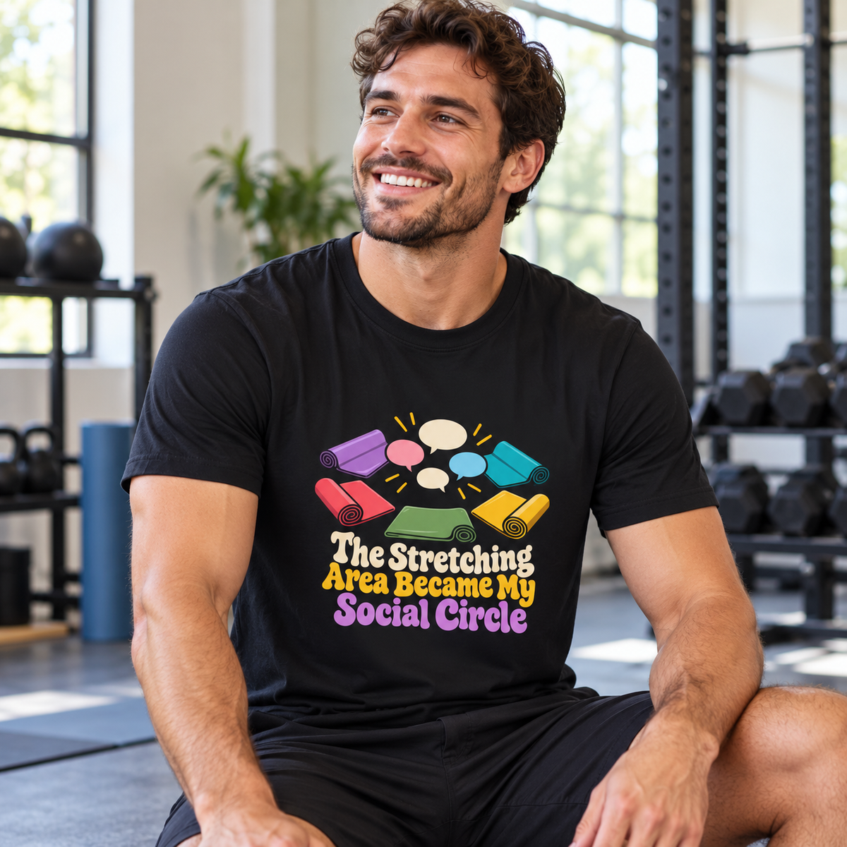 Male lifestyle mockup — stretching social