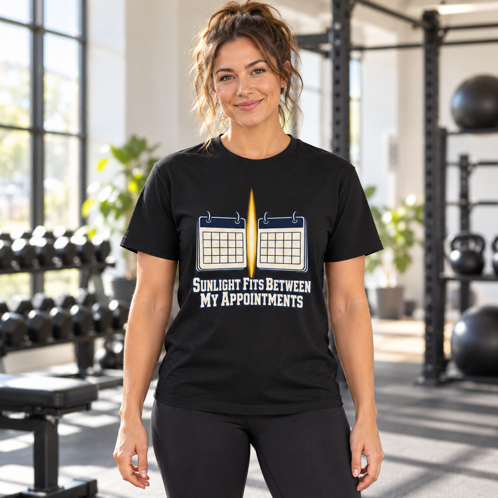 Female lifestyle mockup — Sunlight Fits Between My Appointments T-Shirt