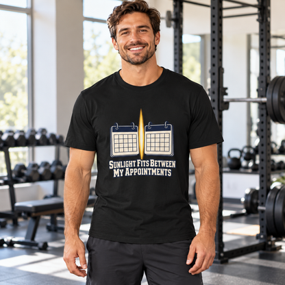 Male lifestyle mockup — Sunlight Fits Between My Appointments T-Shirt
