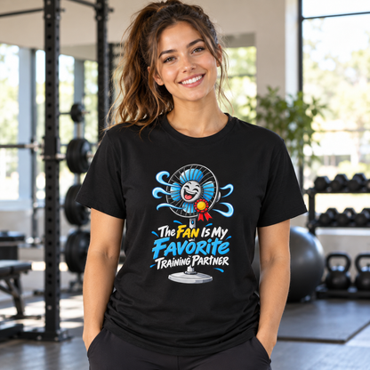 Female lifestyle mockup — the fan is my favorite training partner