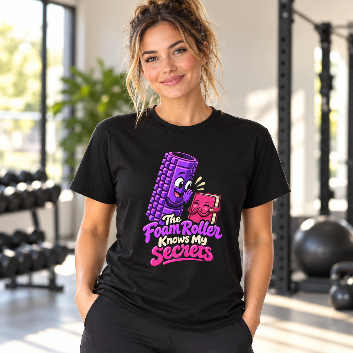Female lifestyle mockup — the foam roller knows my secrets