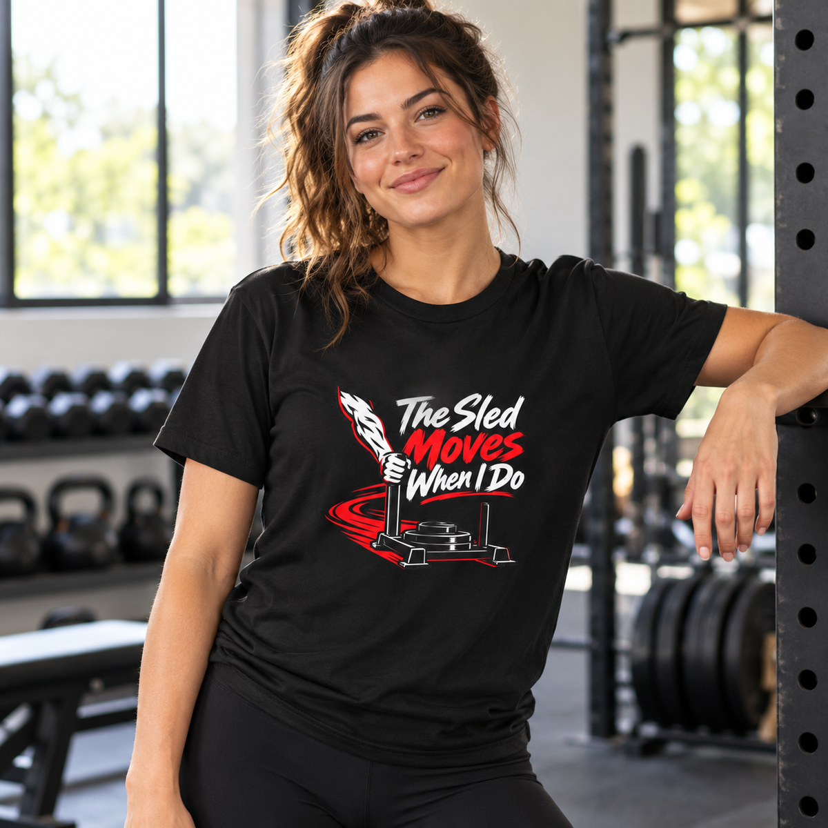 Female lifestyle mockup — the sled moves when i do