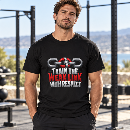 Male lifestyle mockup — train the weak link with respect
