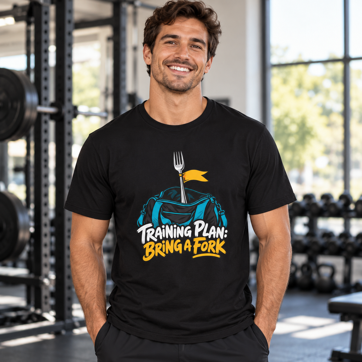 Female lifestyle mockup — training plan bring a fork