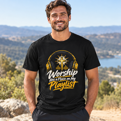 Male lifestyle mockup — worship has a place on my playlist